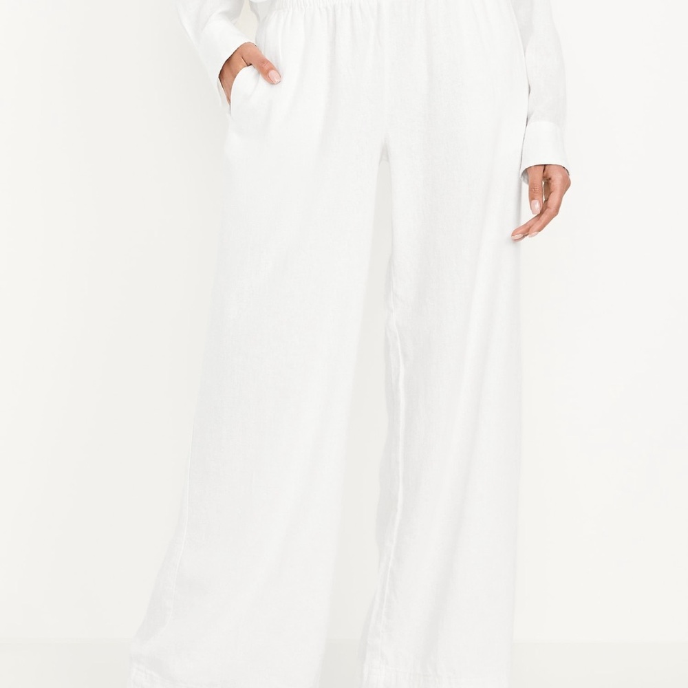 Old Navy Women's White Wide-Leg Linen Pants